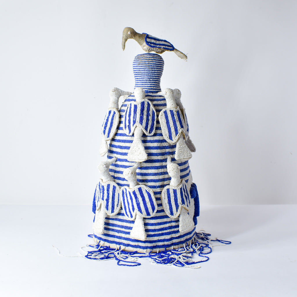 Yoruba Blue and White Beaded Crown Nigeria