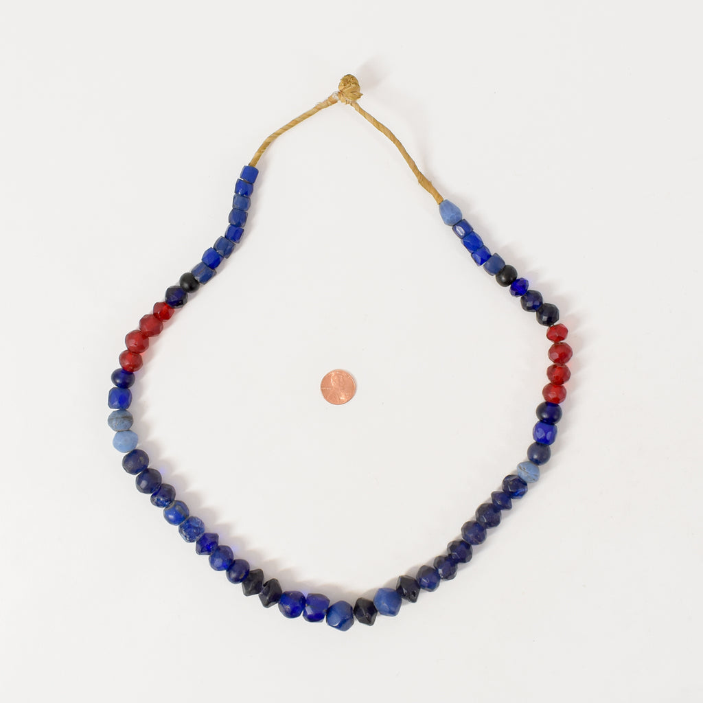 Russian Blue Faceted Trade Beads with Red Faceted Czech 30 Inch