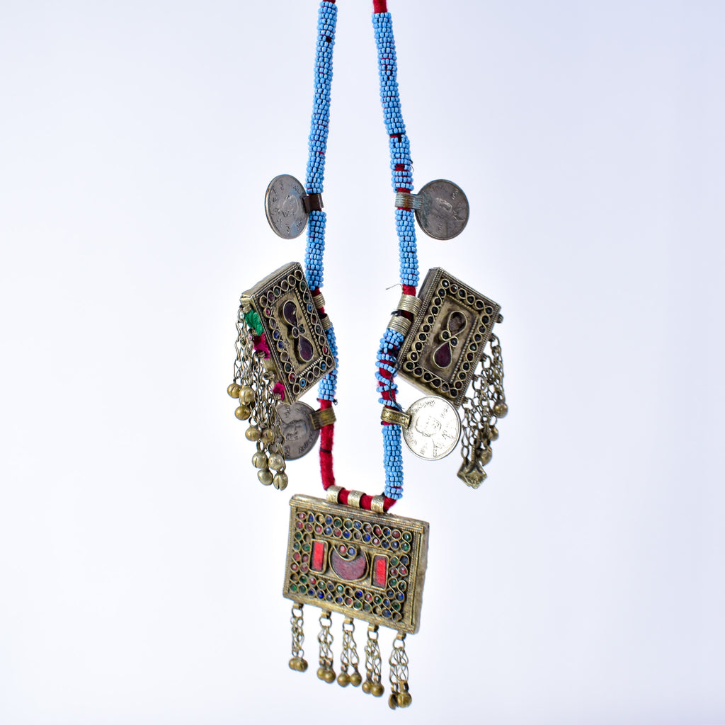 Afghanistan Kuchi Necklace with Rectangular and Coin Pendants