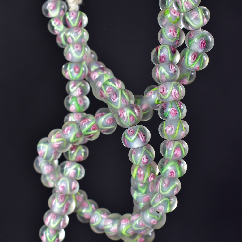Bohemian Clear Green Pink Middle Trade Beads Czech 34 Inch