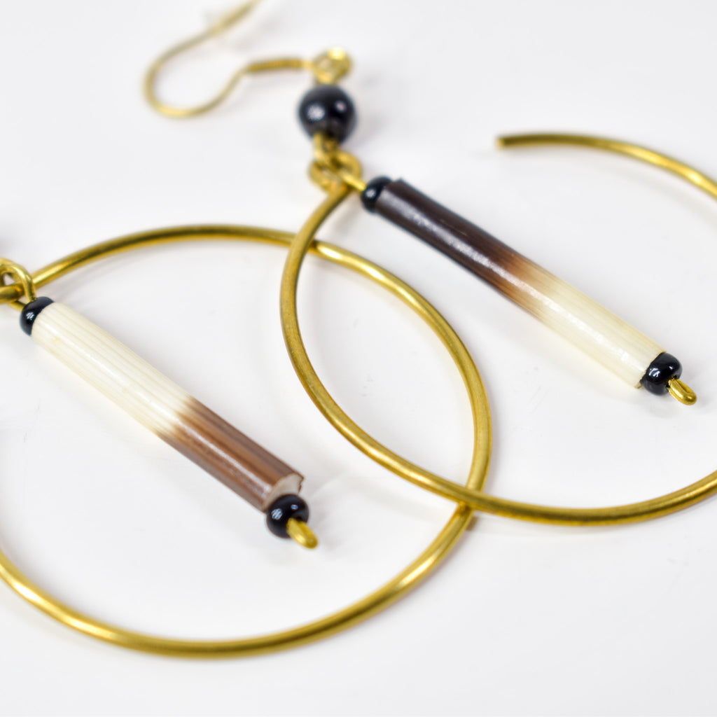 Earrings Porcupine Quills Gold Metal Dangle