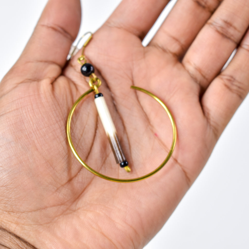 Earrings Porcupine Quills Gold Metal Dangle