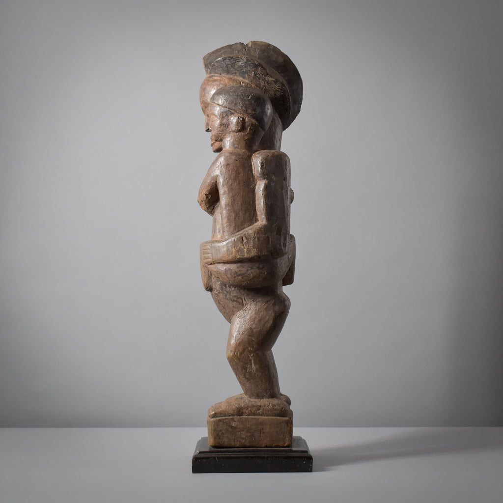 Chokwe Mother and Child Wood Figure on Custom Base Congo