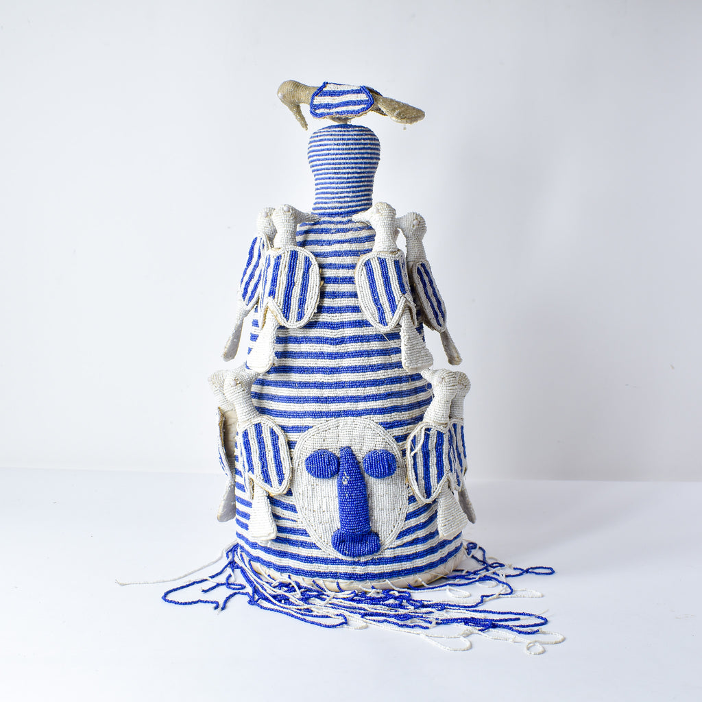 Yoruba Blue and White Beaded Crown Nigeria
