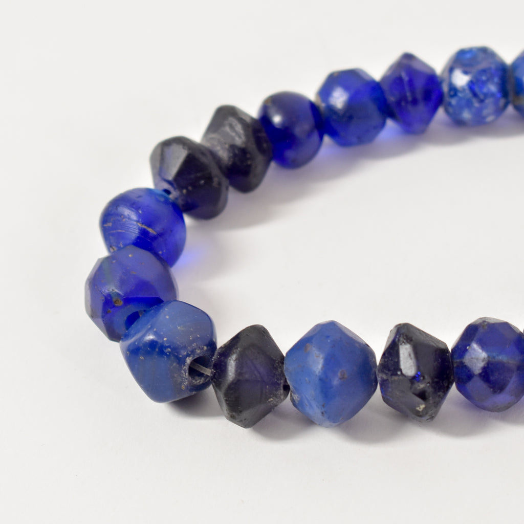Russian Blue Faceted Trade Beads with Red Faceted Czech 30 Inch