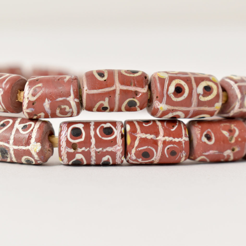 Tic Tac Toe Brick Red Venetian Trade Beads