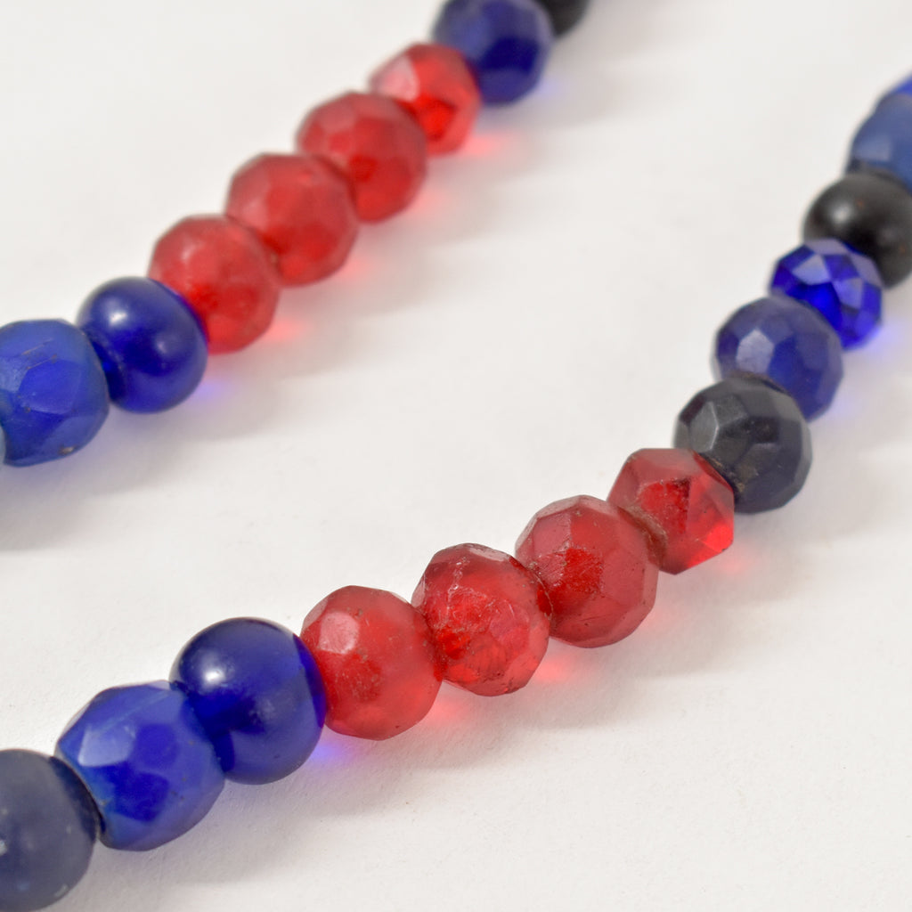 Russian Blue Faceted Trade Beads with Red Faceted Czech 30 Inch