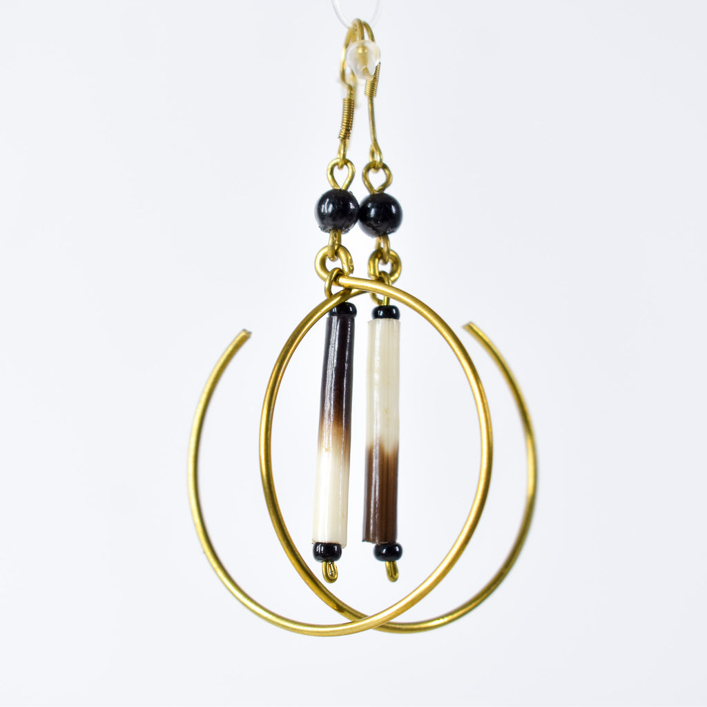 Earrings Porcupine Quills Gold Metal Dangle