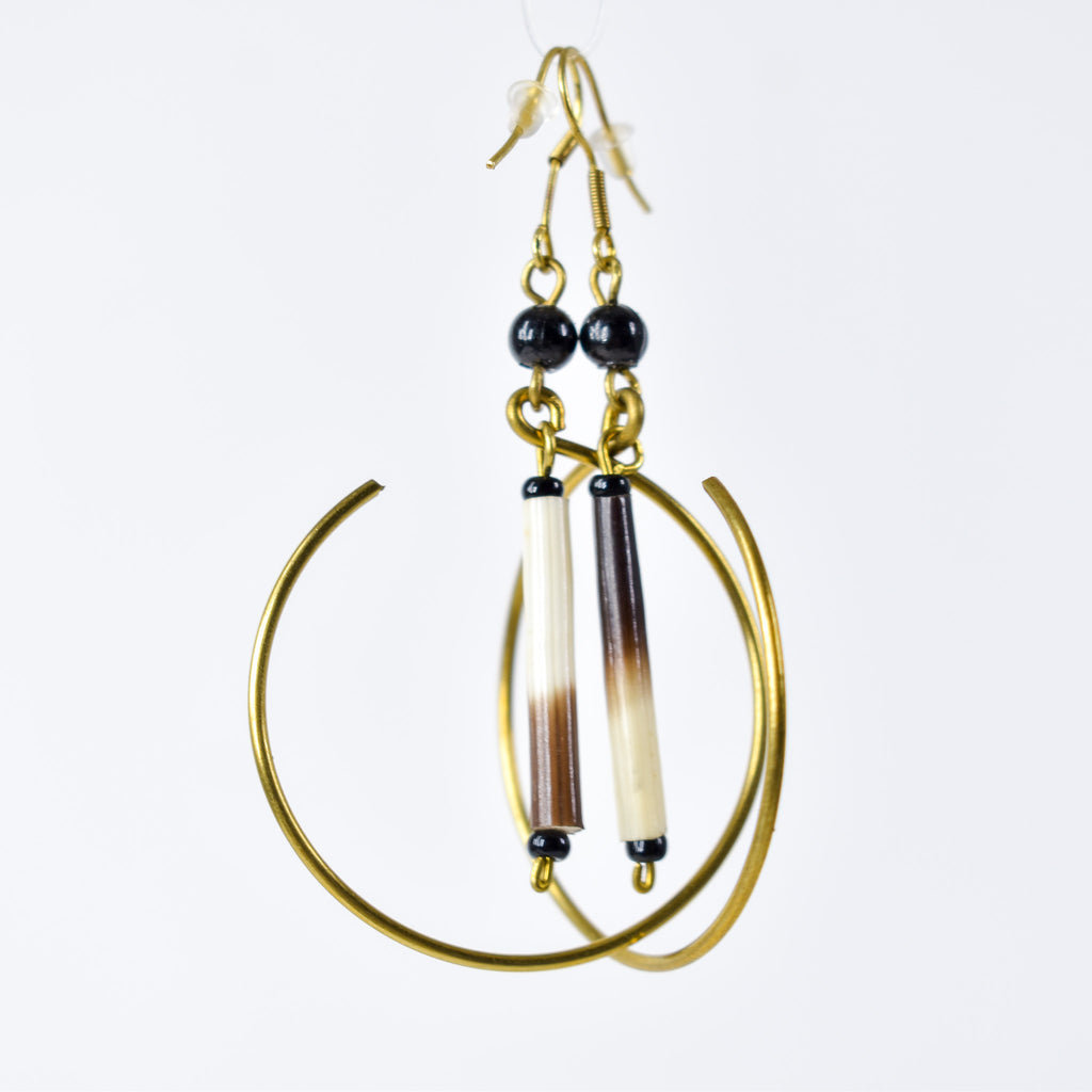 Earrings Porcupine Quills Gold Metal Dangle