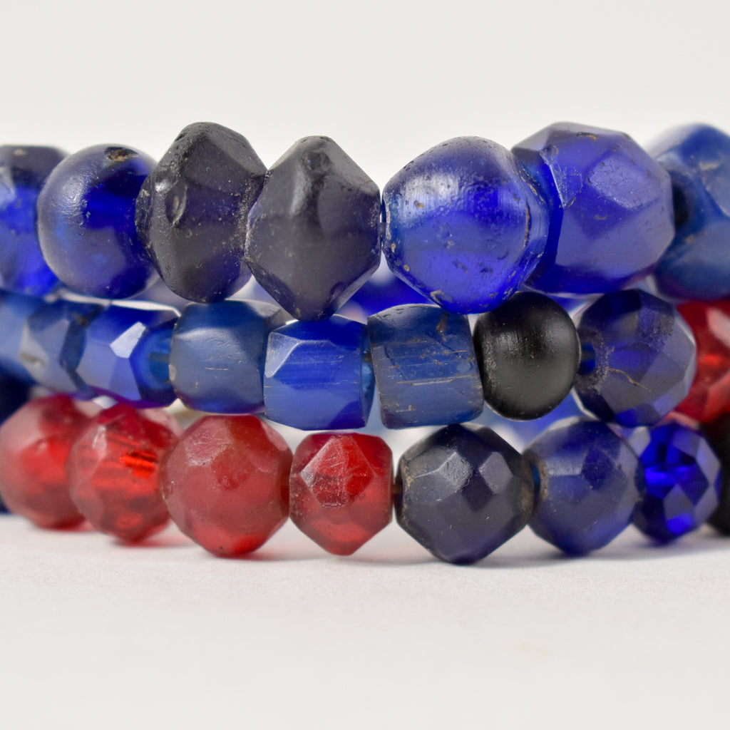 Russian Blue Faceted Trade Beads with Red Faceted Czech 30 Inch