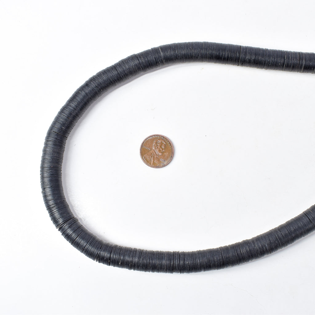 Large Vulcanite "Vinyl" Heishi Black Trade Beads 32 Inch