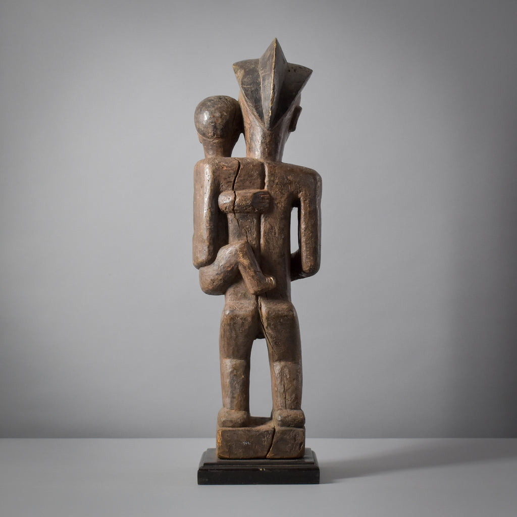 Chokwe Mother and Child Wood Figure on Custom Base Congo