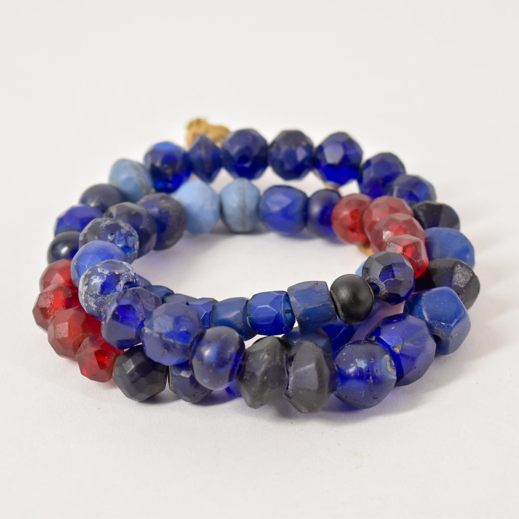 Russian Blue Faceted Trade Beads with Red Faceted Czech 30 Inch