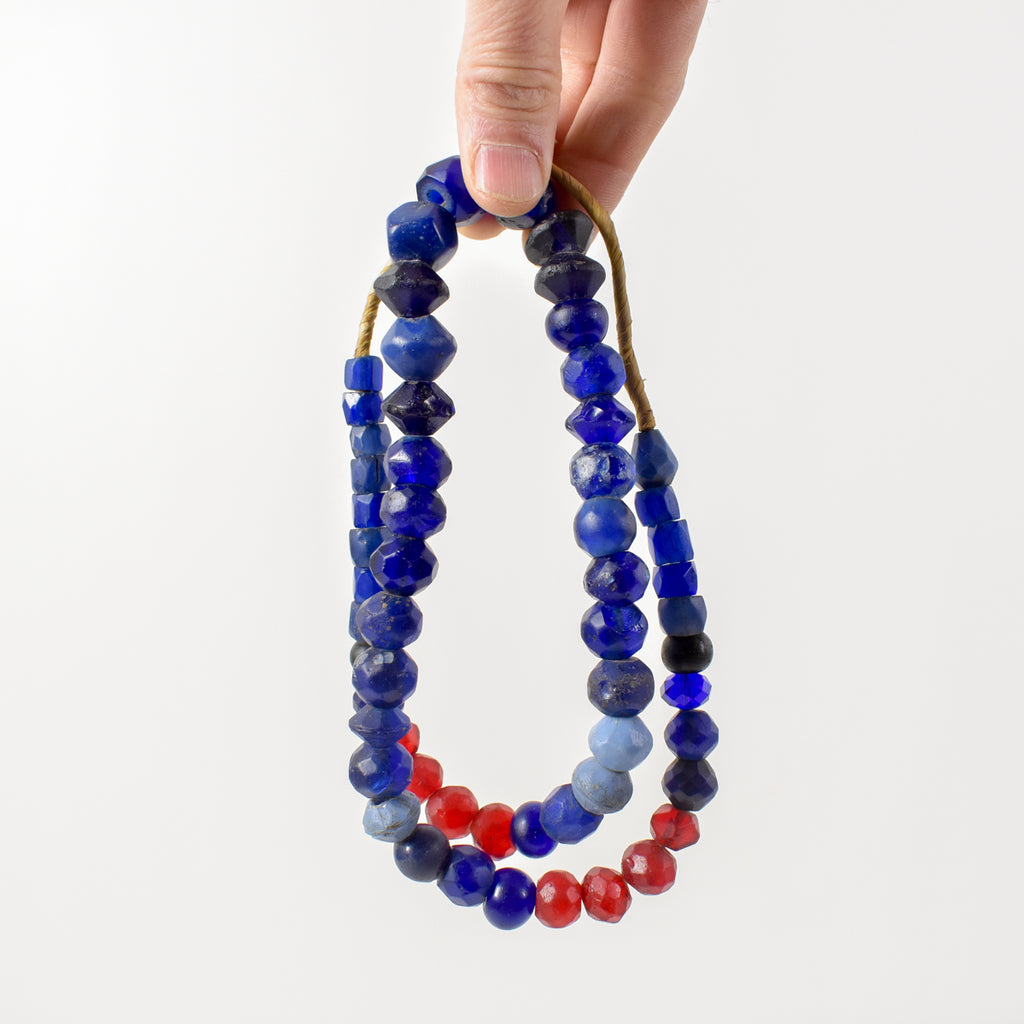 Russian Blue Faceted Trade Beads with Red Faceted Czech 30 Inch