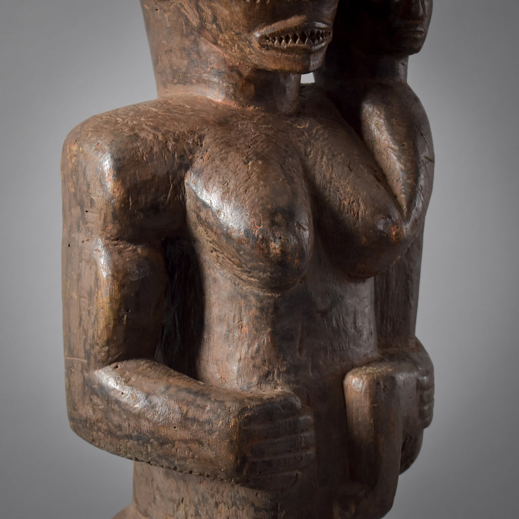 Chokwe Mother and Child Wood Figure on Custom Base Congo