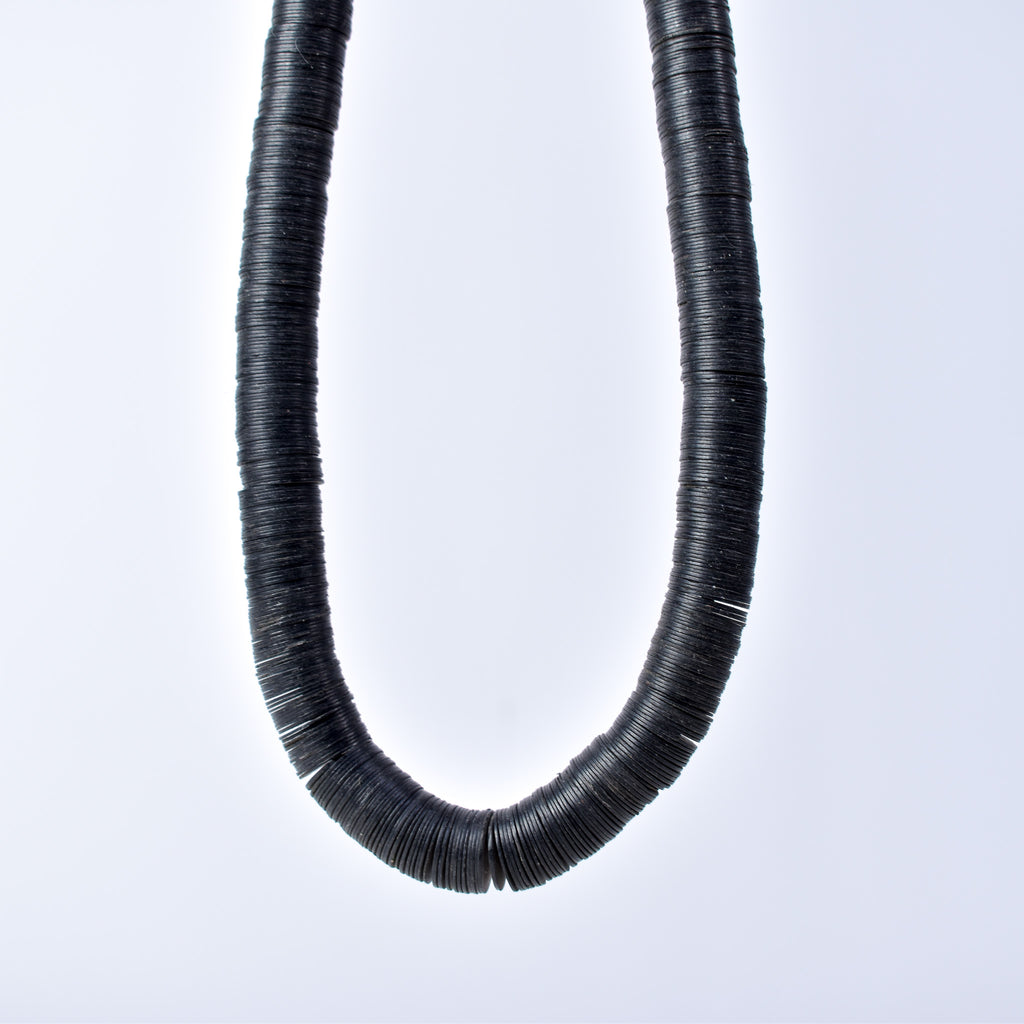 Large Vulcanite "Vinyl" Heishi Black Trade Beads 32 Inch