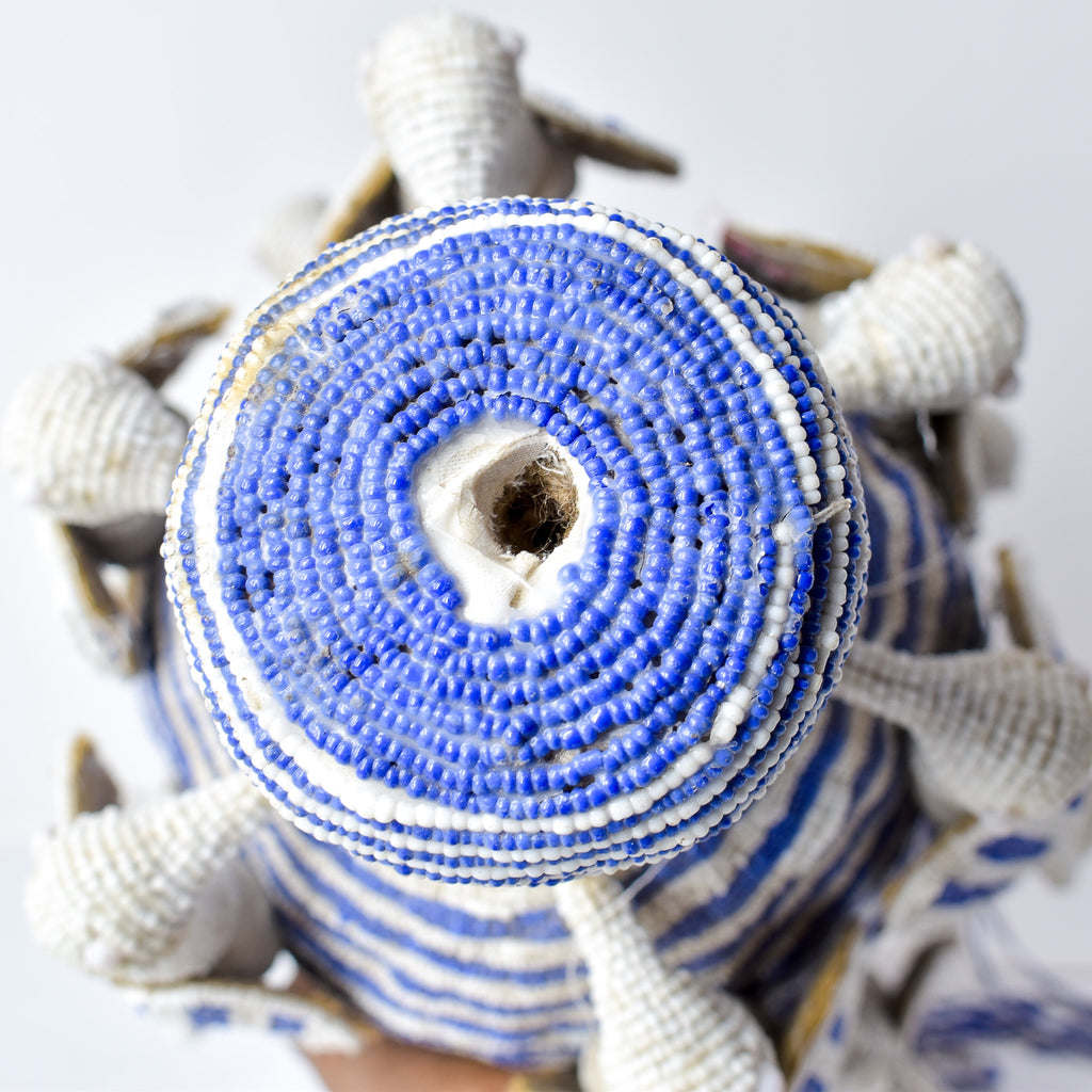 Yoruba Blue and White Beaded Crown Nigeria