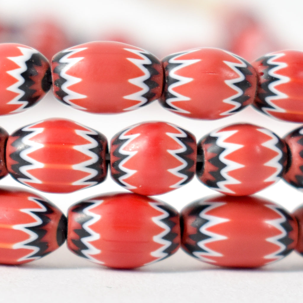 Rare Red Tiny Venetian Chevron Beads 34 Inch