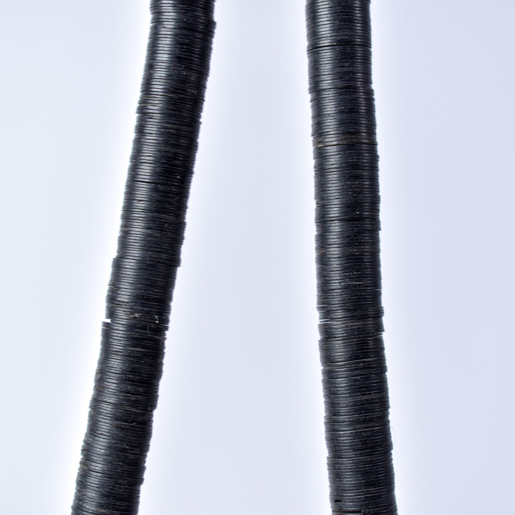 Large Vulcanite "Vinyl" Heishi Black Trade Beads 32 Inch