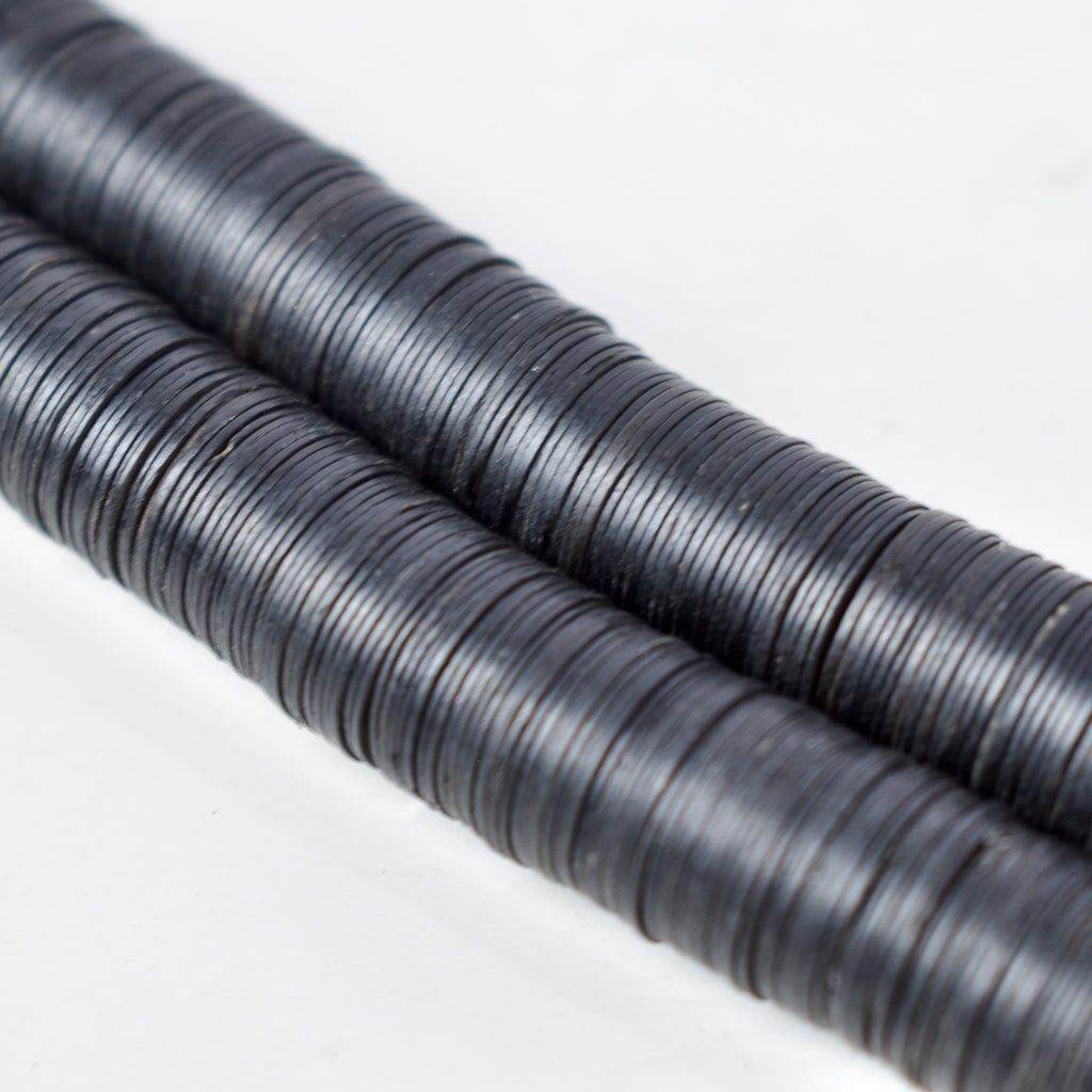 Large Vulcanite "Vinyl" Heishi Black Trade Beads 32 Inch