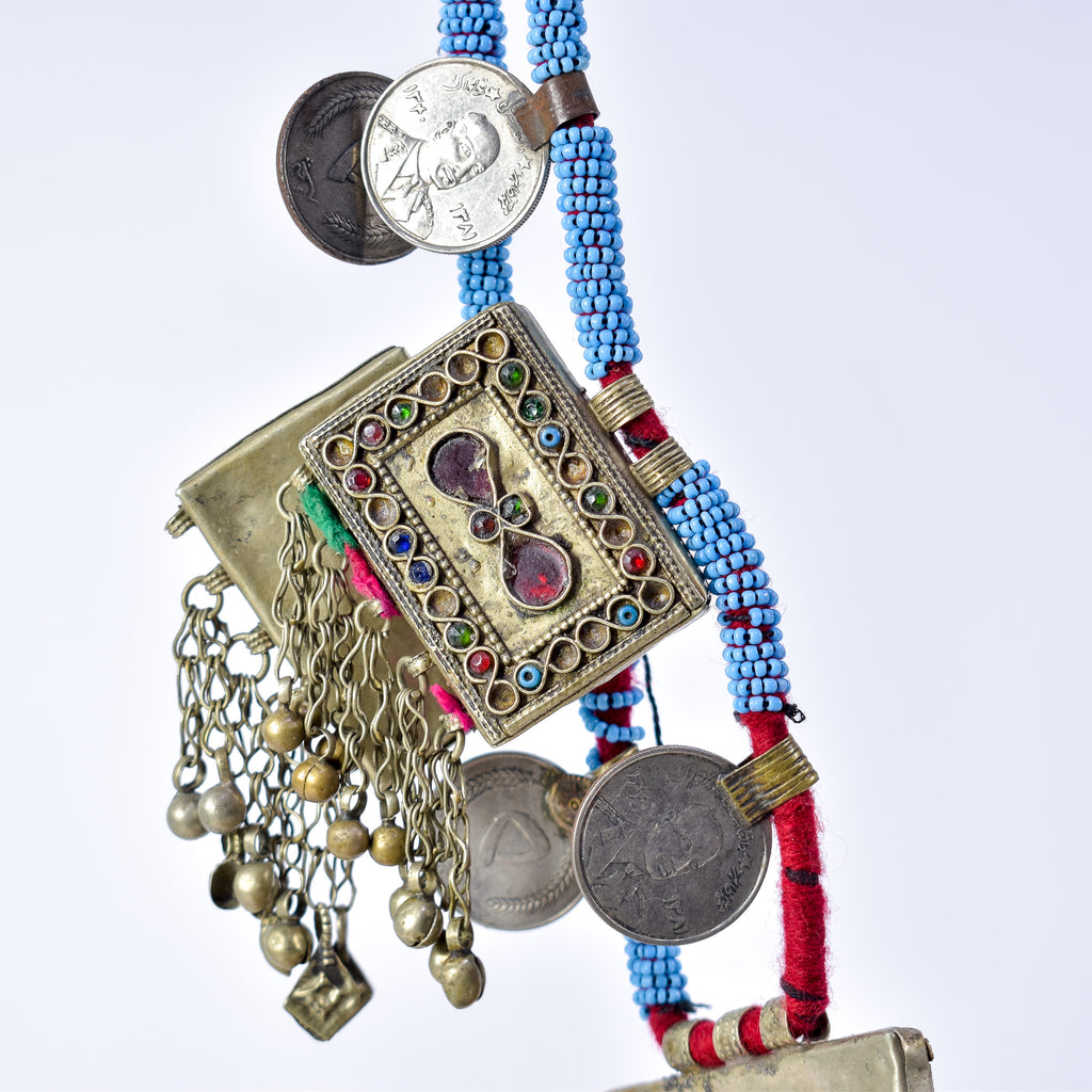 Afghanistan Kuchi Necklace with Rectangular and Coin Pendants
