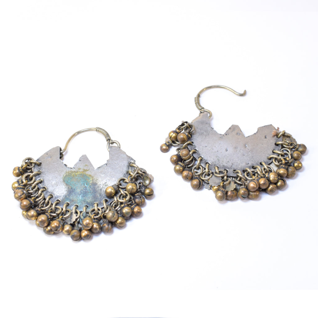 Gold Tibetan Earrings with colored glass gems