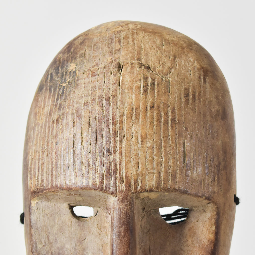 Metoko Wood Carved Mask With Raffia Fringe Congo