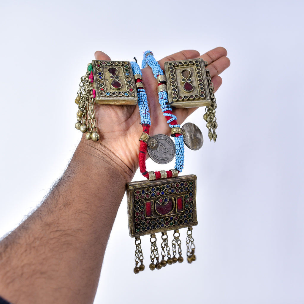 Afghanistan Kuchi Necklace with Rectangular and Coin Pendants