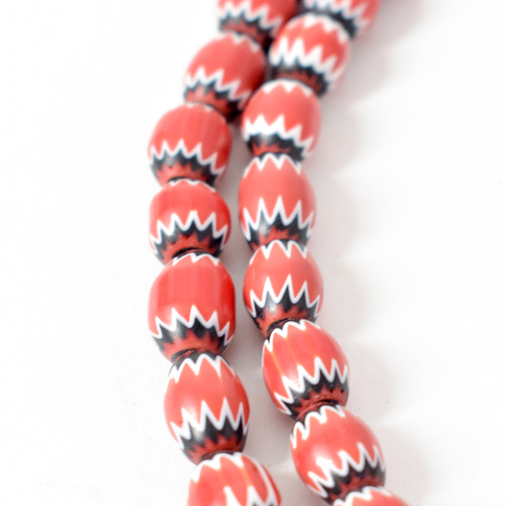 Rare Red Tiny Venetian Chevron Beads 34 Inch