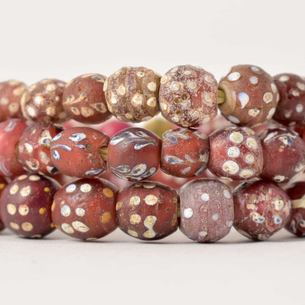 Mixed Whiteheart Skunk Floral Rasied Dot Venetian Red Trade Beads