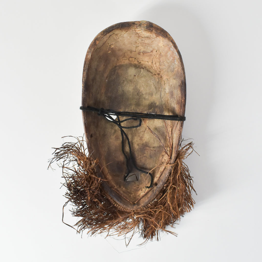 Metoko Wood Carved Mask With Raffia Fringe Congo