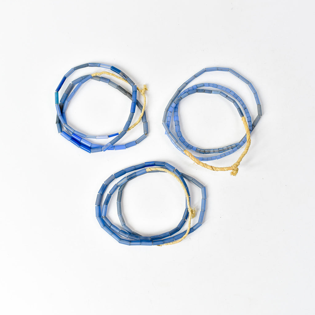 3 Strands Bida Glass Blue Trade Beads Nigeria