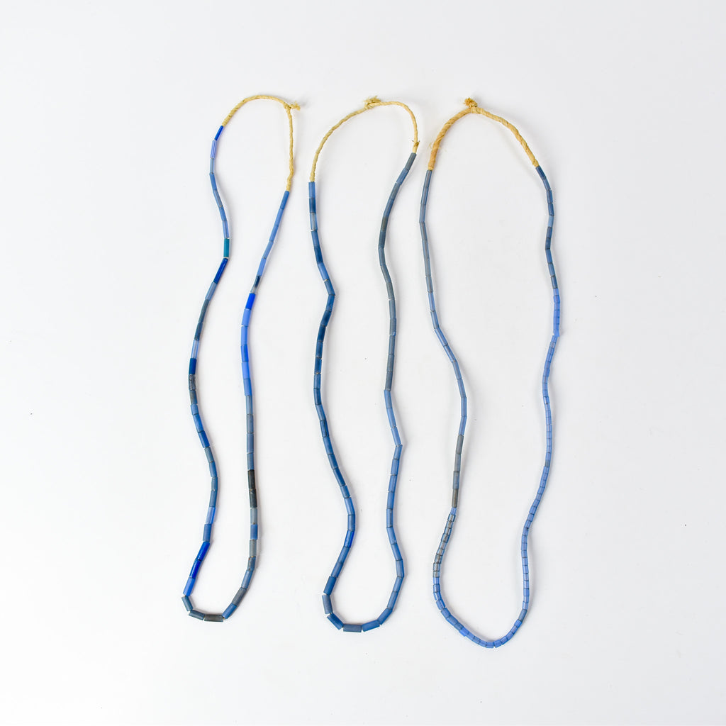 3 Strands Bida Glass Blue Trade Beads Nigeria