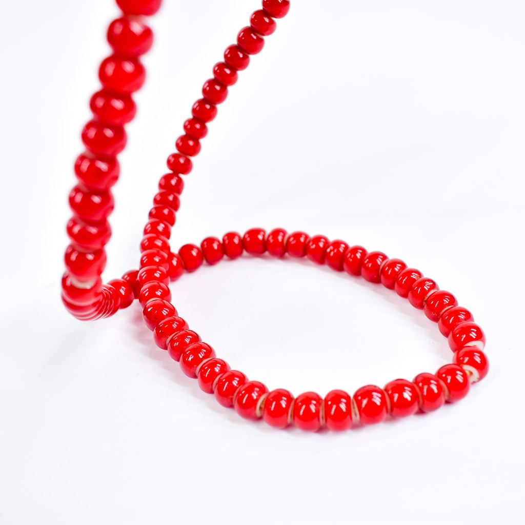 Red White Heart 8mm Venetian Trade Beads