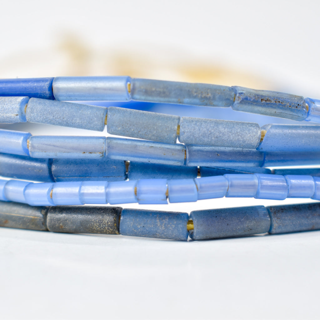 3 Strands Bida Glass Blue Trade Beads Nigeria