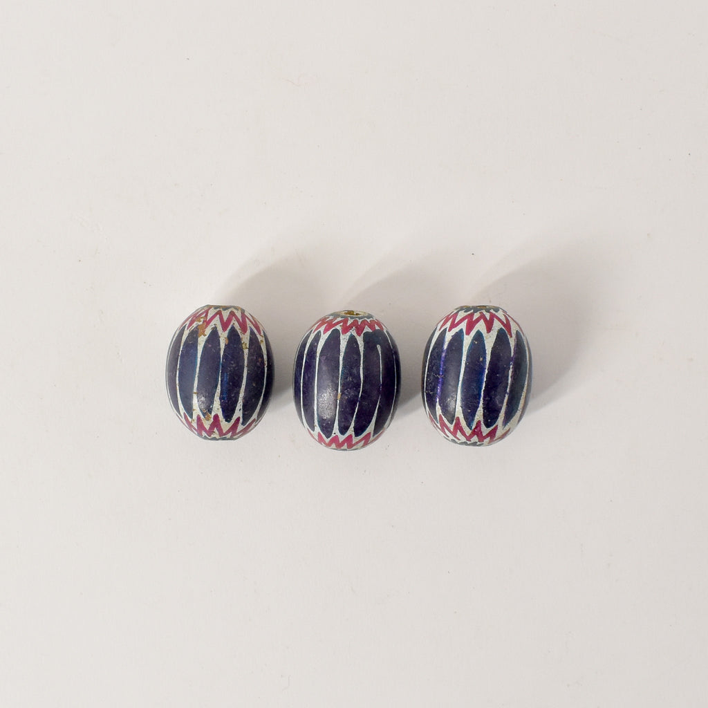 3 Faux Painted Chevron Clay Beads Cameroon