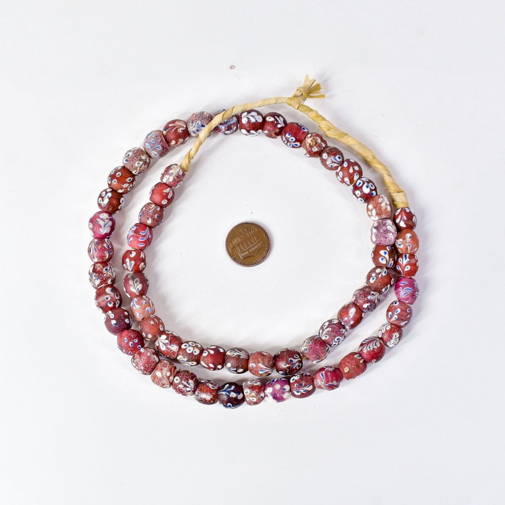 Venetian Whiteheart Floral Dot Red Trade Beads