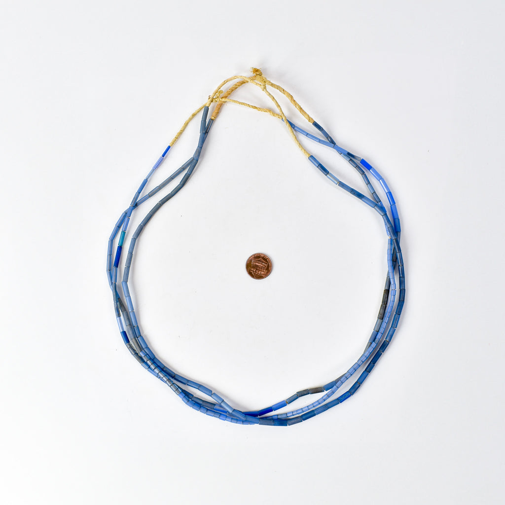 3 Strands Bida Glass Blue Trade Beads Nigeria