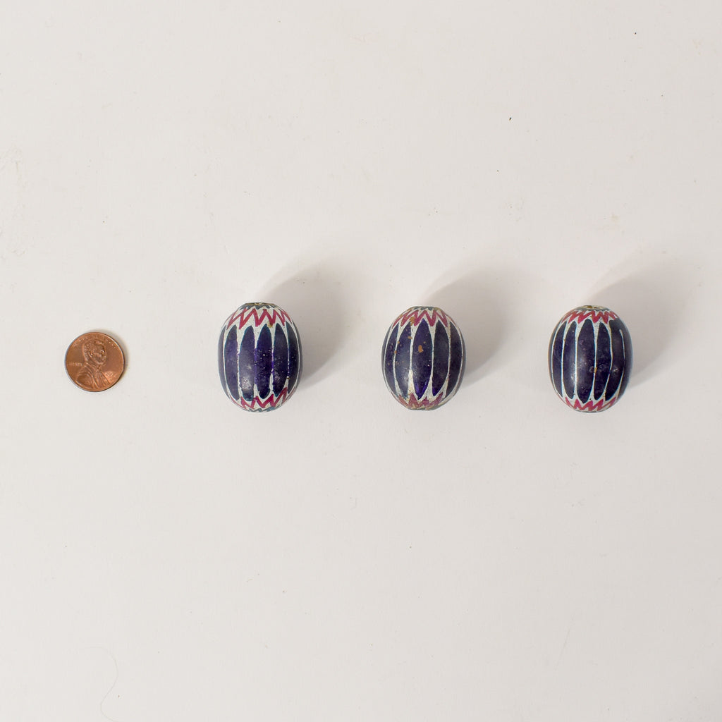 3 Faux Painted Chevron Clay Beads Cameroon