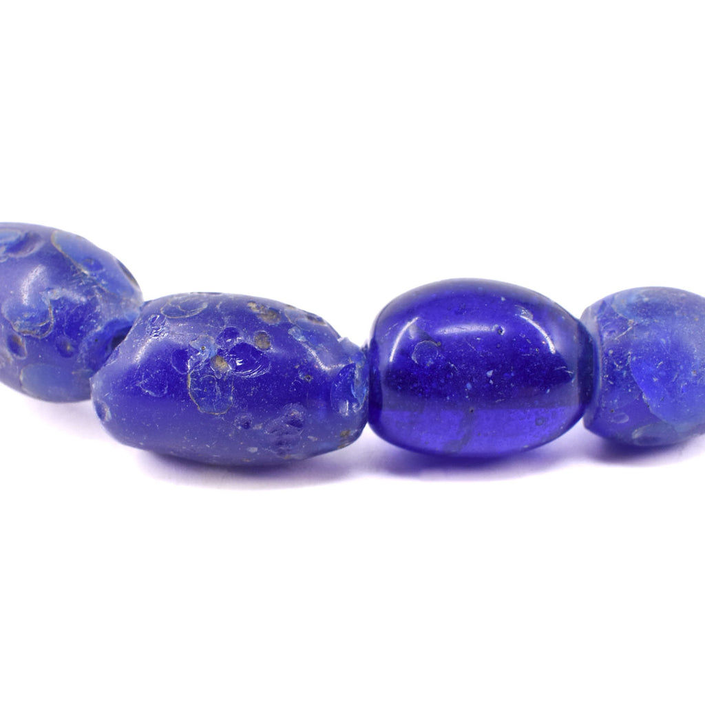 Blue Oval Bohemian Trade Beads 30 Inch