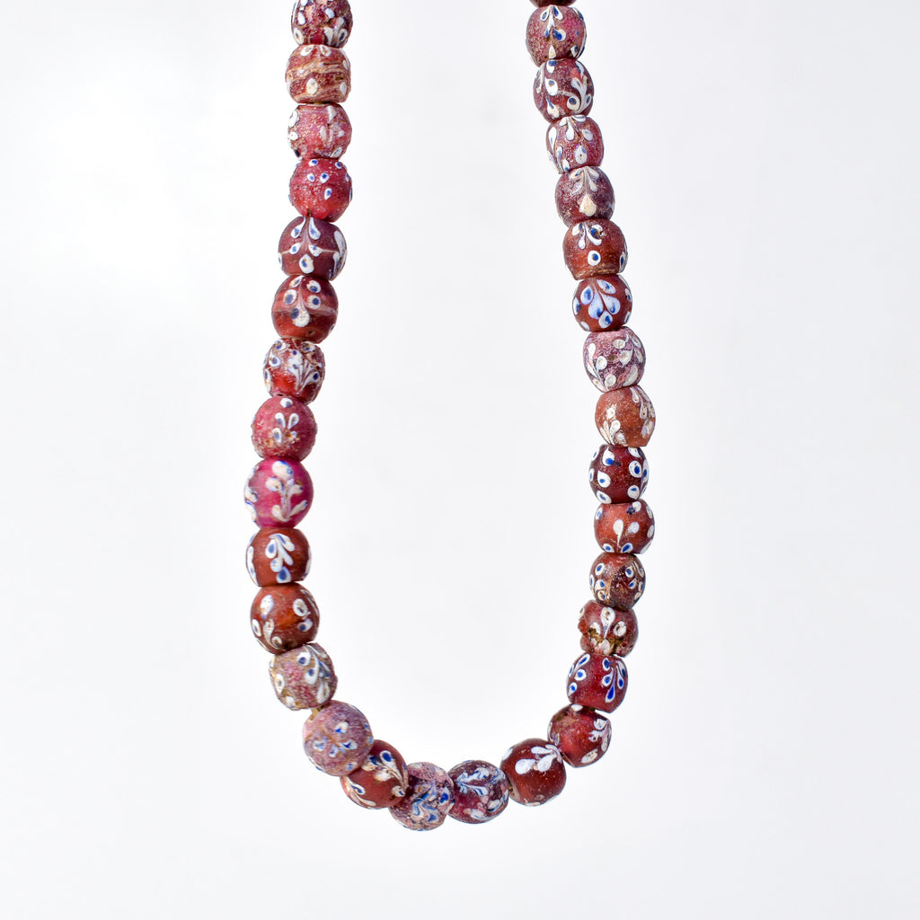 Venetian Whiteheart Floral Dot Red Trade Beads