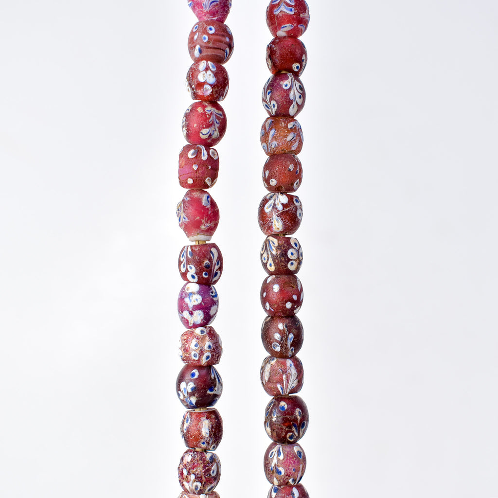 Venetian Whiteheart Floral Dot Red Trade Beads
