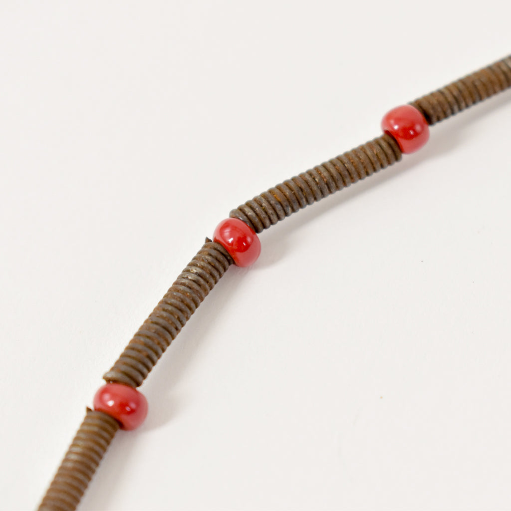 Metal Coils with Red Seed Trade Beads Ethiopia 22 inches