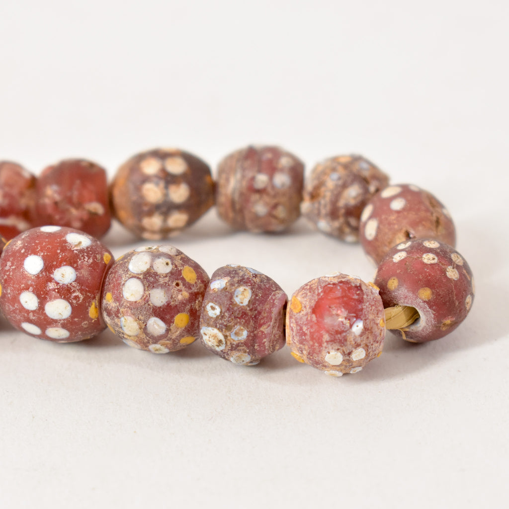 Mixed Skunk Floral Rasied Dot Venetian Red Trade Beads