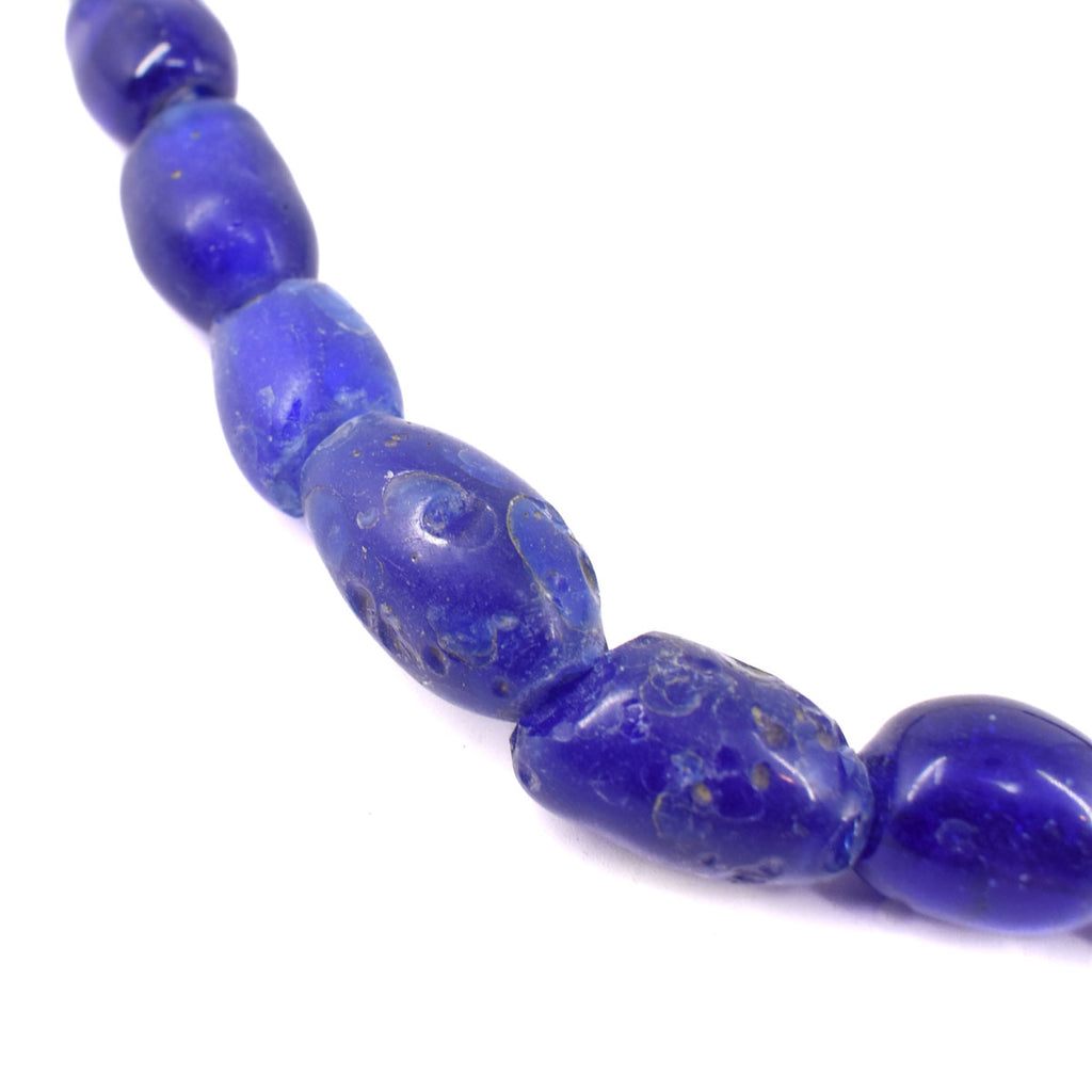 Blue Oval Bohemian Trade Beads 30 Inch