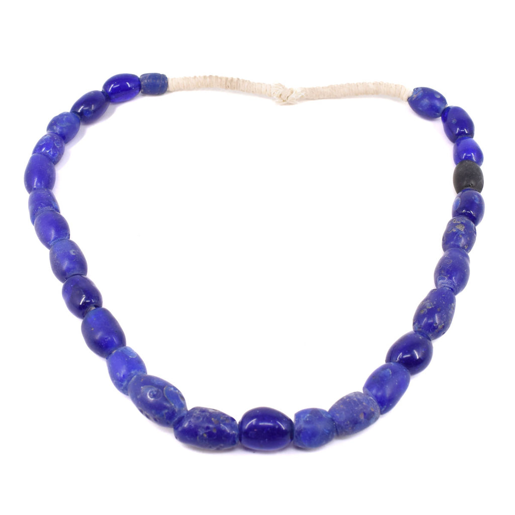 Blue Oval Bohemian Trade Beads 30 Inch