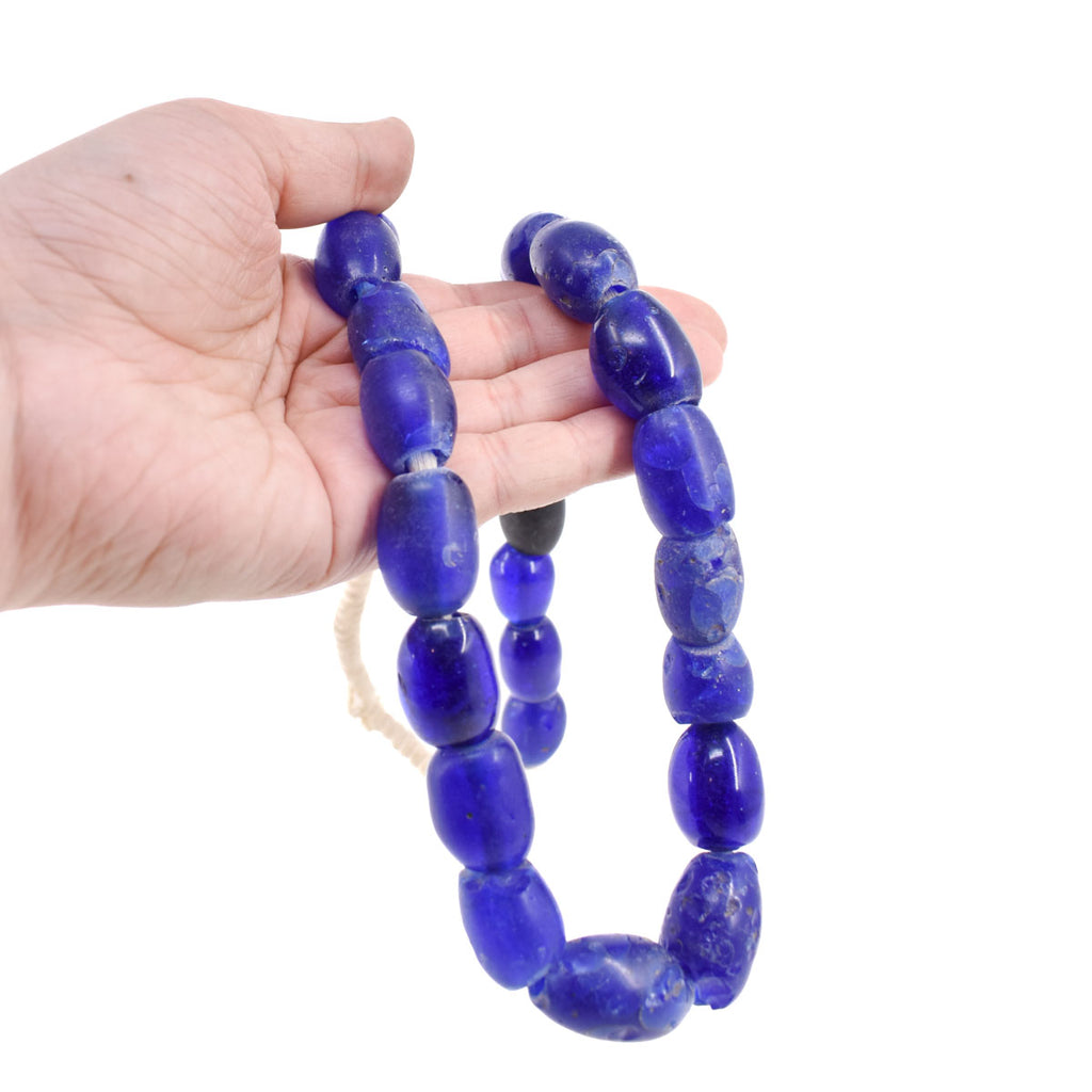 Blue Oval Bohemian Trade Beads 30 Inch