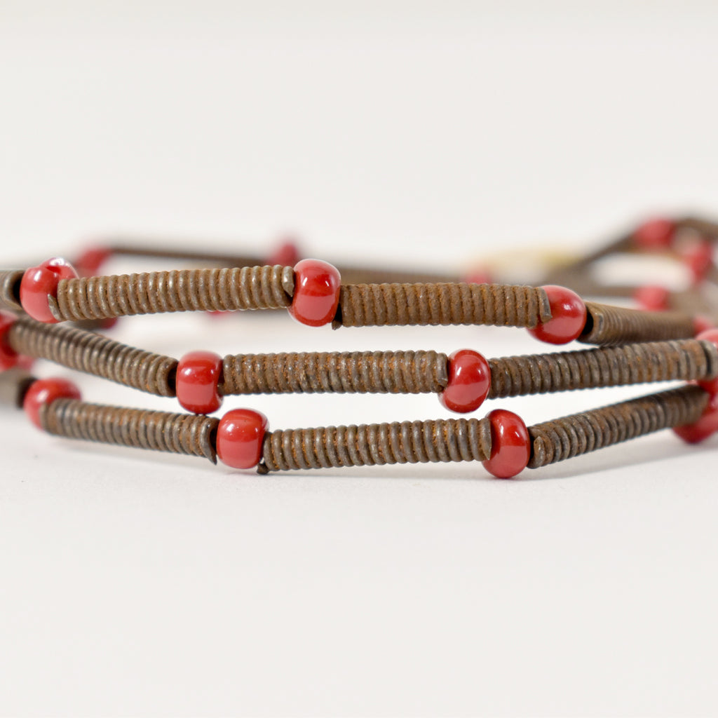 Metal Coils with Red Seed Trade Beads Ethiopia 22 inches