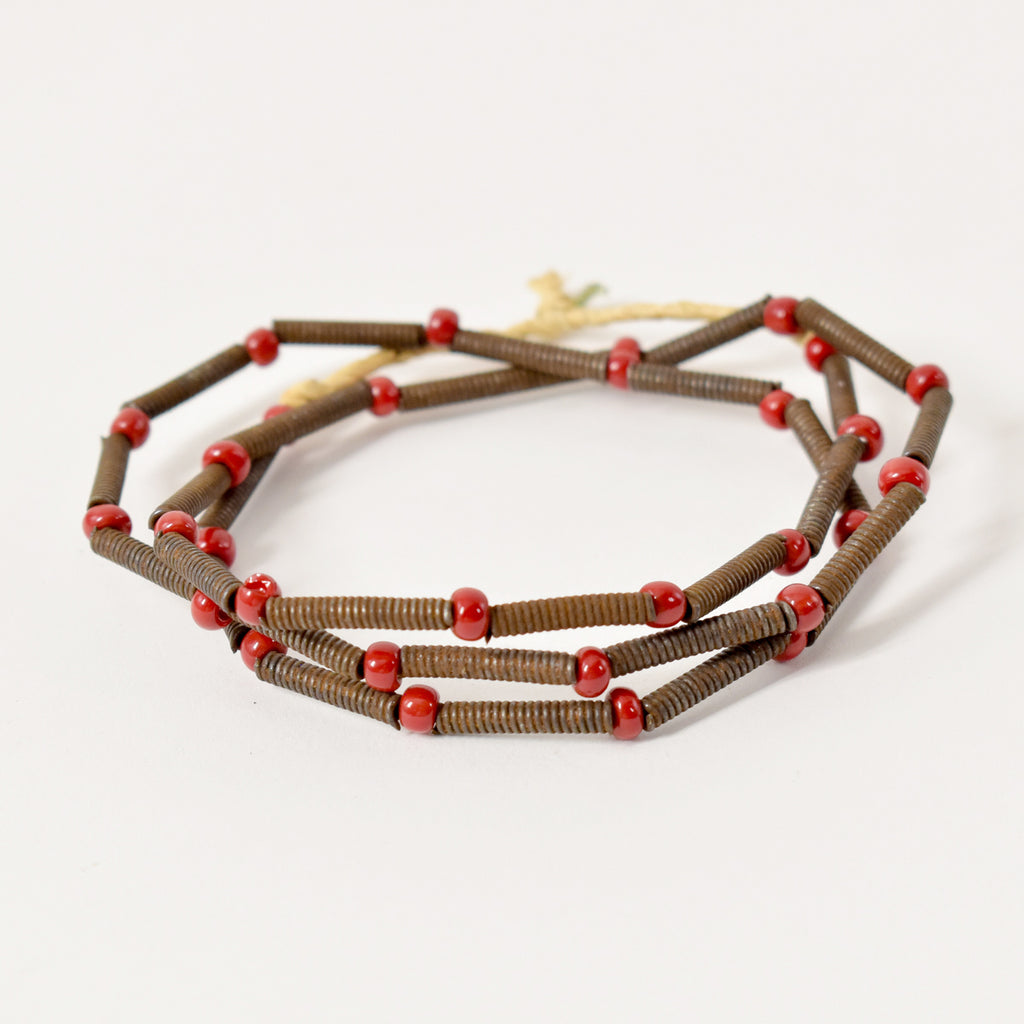 Metal Coils with Red Seed Trade Beads Ethiopia 22 inches