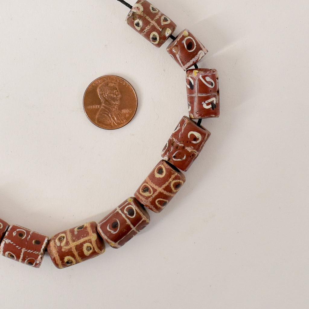 15 Brick Red Tic Tac Toe Venetian Trade Beads